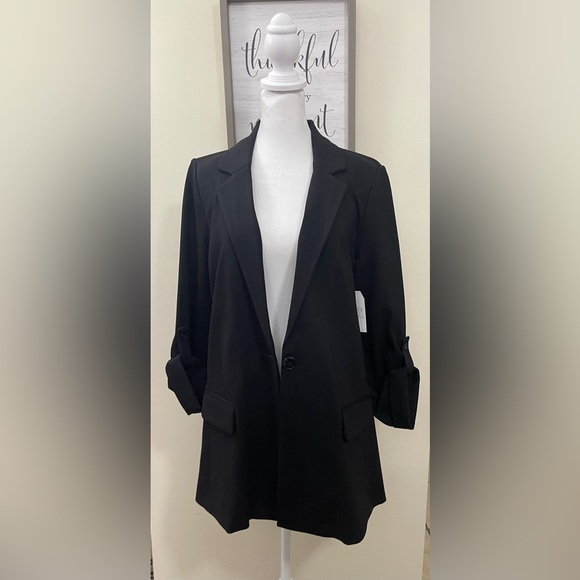 Women's Relaxed Fit Button Front Ponte Blazer with Adjustable Sleeves Black. NWT - Picture 13 of 17